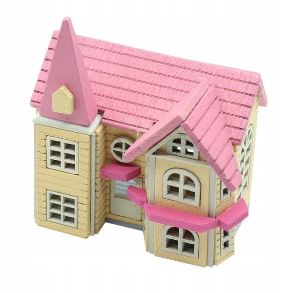 DIY Miniatur 1:12 Puppenhaus aus rotem, rosa oder blauem Holz – handgefertigtes Modell