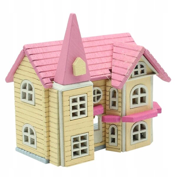 DIY Miniatur 1:12 Puppenhaus aus rotem, rosa oder blauem Holz – handgefertigtes Modell