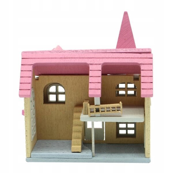 DIY Miniatur 1:12 Puppenhaus aus rotem, rosa oder blauem Holz – handgefertigtes Modell