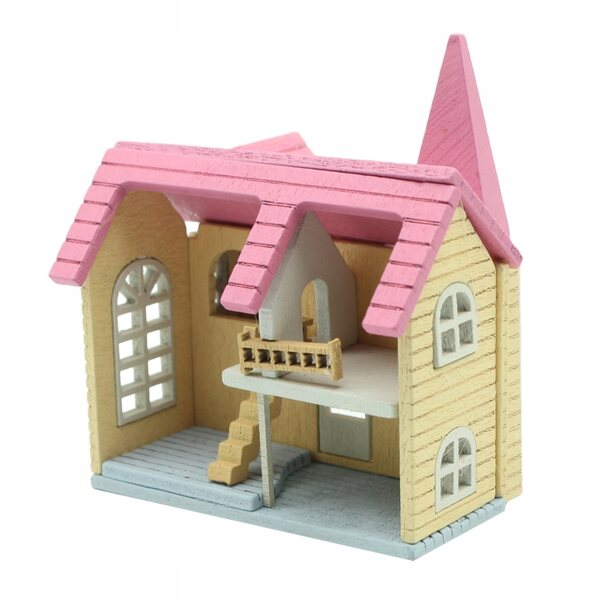 DIY Miniatur 1:12 Puppenhaus aus rotem, rosa oder blauem Holz – handgefertigtes Modell