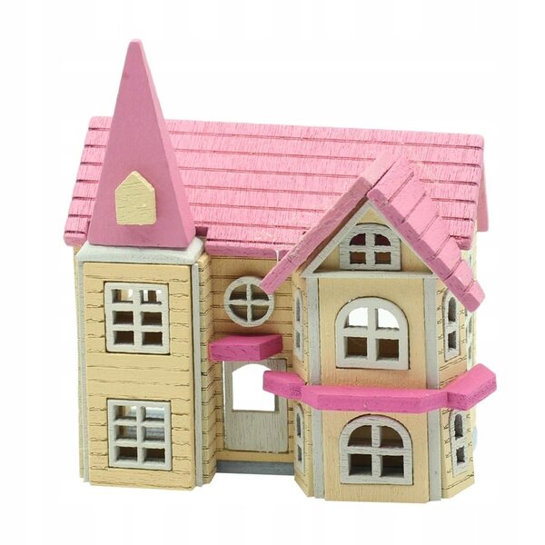 DIY Miniatur 1:12 Puppenhaus aus rotem, rosa oder blauem Holz – handgefertigtes Modell