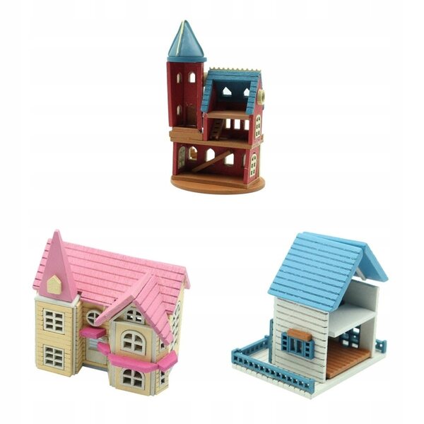 DIY Miniatur 1:12 Puppenhaus aus rotem, rosa oder blauem Holz – handgefertigtes Modell
