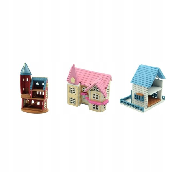 DIY Miniatur 1:12 Puppenhaus aus rotem, rosa oder blauem Holz – handgefertigtes Modell