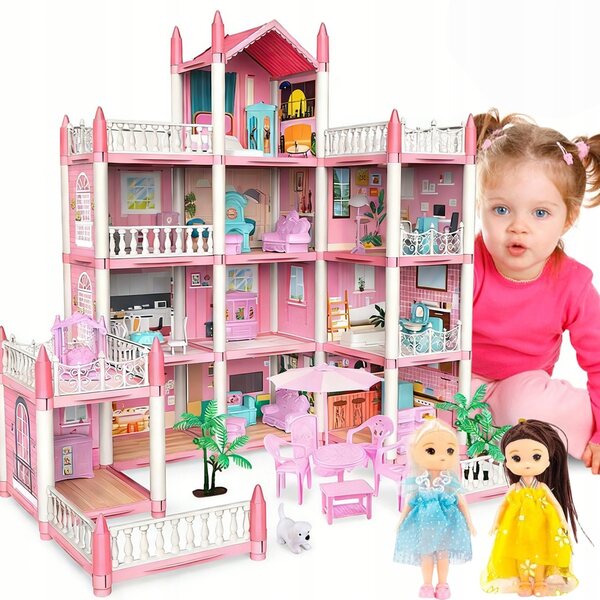 Casa per bambole fai da te con illuminazione LED e 221 accessori per bambini 3+