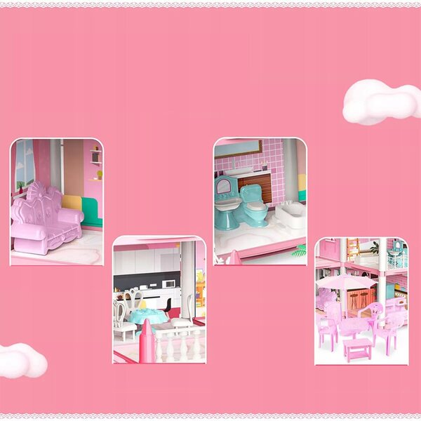 Casa per bambole fai da te con illuminazione LED e 221 accessori per bambini 3+