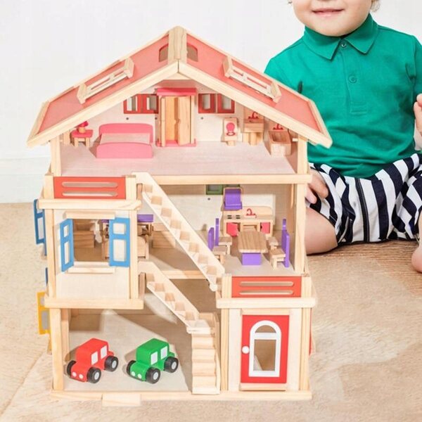 DIY Puppenhaus-Set aus Holz mit Möbeln – kreativer Spaß für Kinder