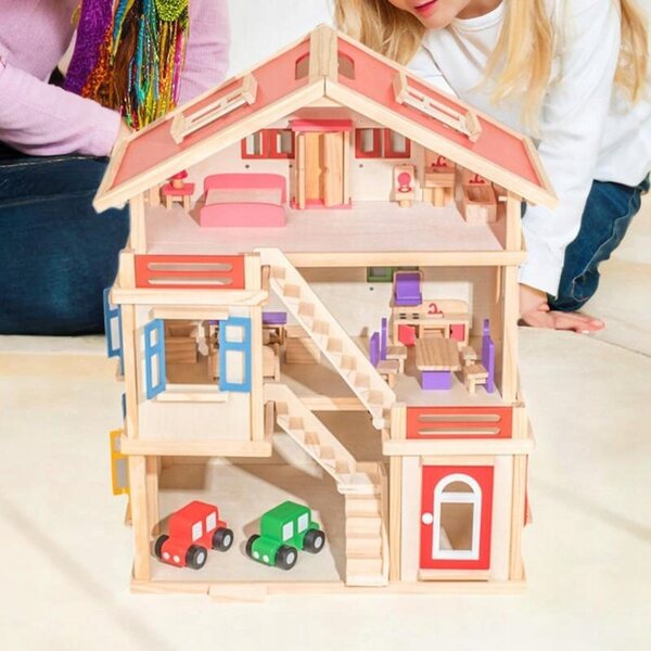 DIY Puppenhaus-Set aus Holz mit Möbeln – kreativer Spaß für Kinder
