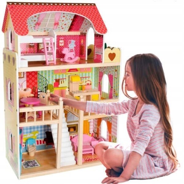 Casa delle Bambole in Legno XXL con LED e Accessori – 90 cm di Altezza