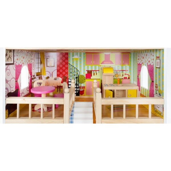 Casa delle Bambole in Legno XXL con LED e Accessori – 90 cm di Altezza