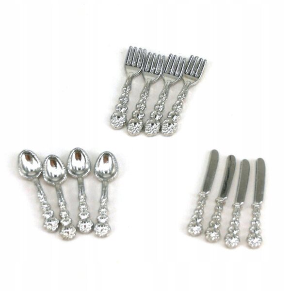 12-teiliges Besteckset Miniatur 1:12 für Puppenhaus Silber