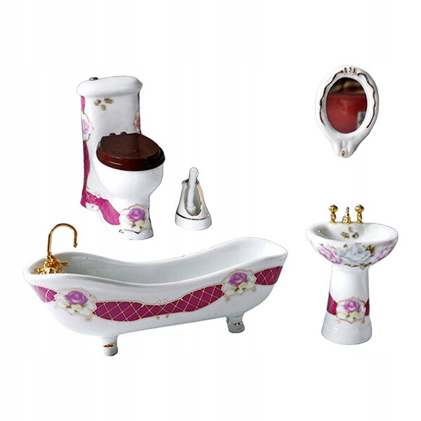Mini-Badezimmermöbelset aus Keramik für ein Puppenhaus im Maßstab 1:12