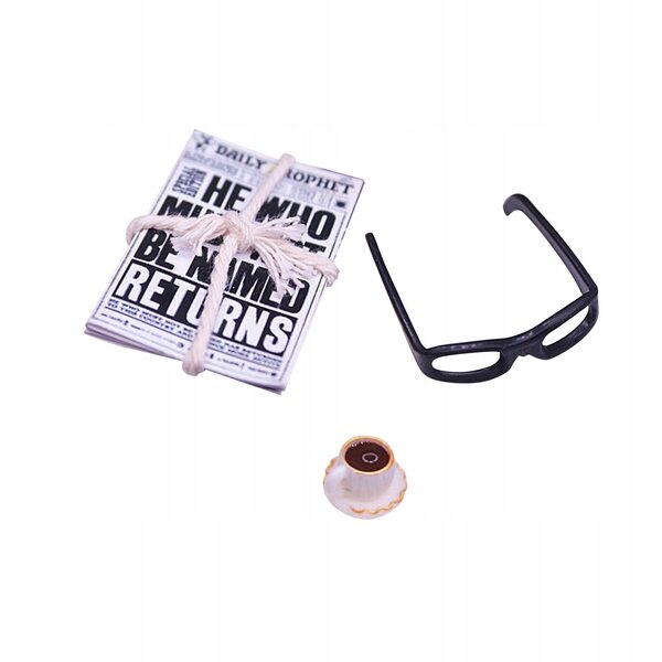 Set Miniatur Accessori 1:12 Occhiali, Giornale e Caffè per Casa Bambole