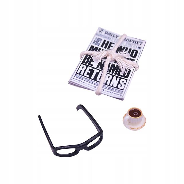 Set Miniatur Accessori 1:12 Occhiali, Giornale e Caffè per Casa Bambole