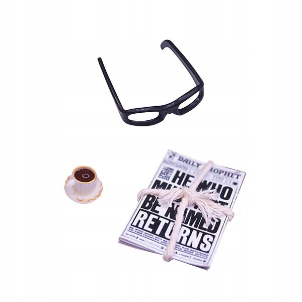 Set Miniatur Accessori 1:12 Occhiali, Giornale e Caffè per Casa Bambole