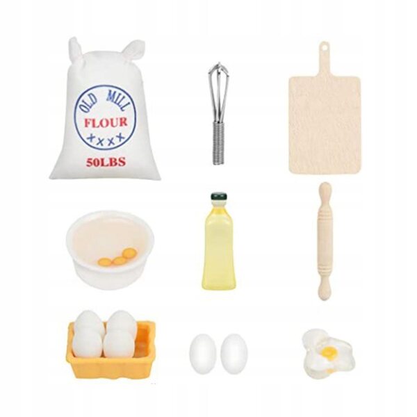 Set 9 pezzi miniatura per dolci da cucina in legno e resina per casa delle bambole