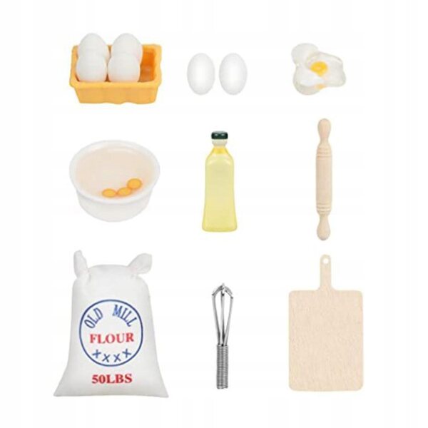 Set 9 pezzi miniatura per dolci da cucina in legno e resina per casa delle bambole