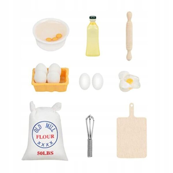 Set 9 pezzi miniatura per dolci da cucina in legno e resina per casa delle bambole