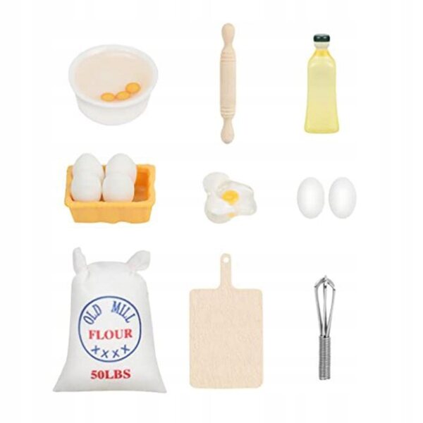 Set 9 pezzi miniatura per dolci da cucina in legno e resina per casa delle bambole