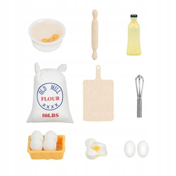Set 9 pezzi miniatura per dolci da cucina in legno e resina per casa delle bambole