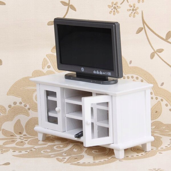 Miniatuur witte houten tv-kast 1:12 voor poppenhuis