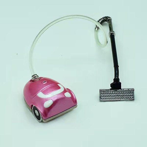Mini aspirapolvere rosa in legno per casa delle bambole 1:12 accessorio moderno