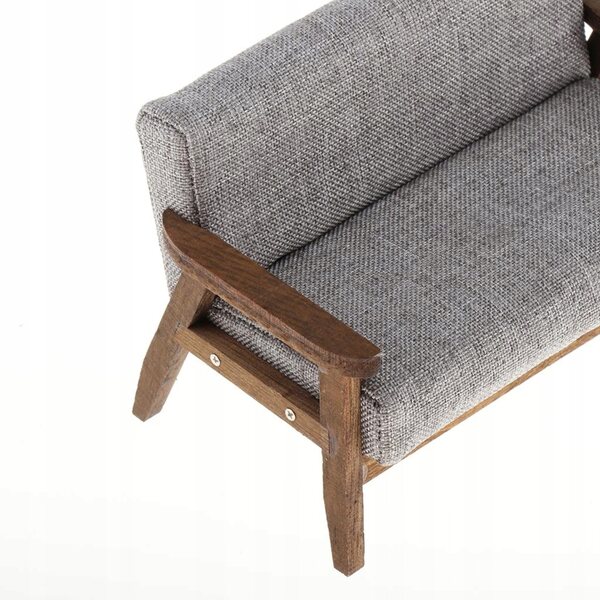 Miniatuur tweepersoonsbank voor poppenhuis 1:12 - Loveseat grijs van hout en stof