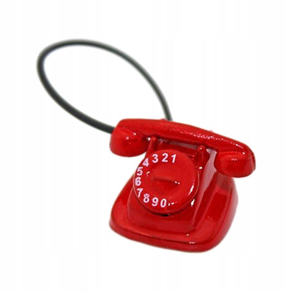 Telefono miniatura vintage 1:12 per casa delle bambole in legno metallo rosso
