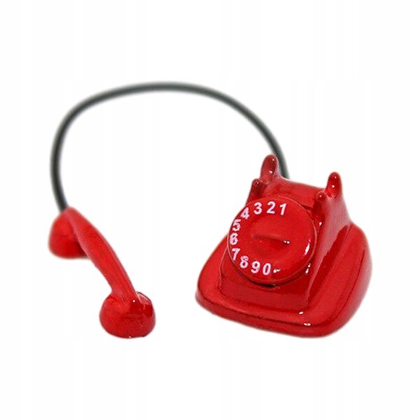Telefono miniatura vintage 1:12 per casa delle bambole in legno metallo rosso