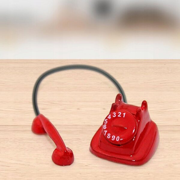 Telefono miniatura vintage 1:12 per casa delle bambole in legno metallo rosso