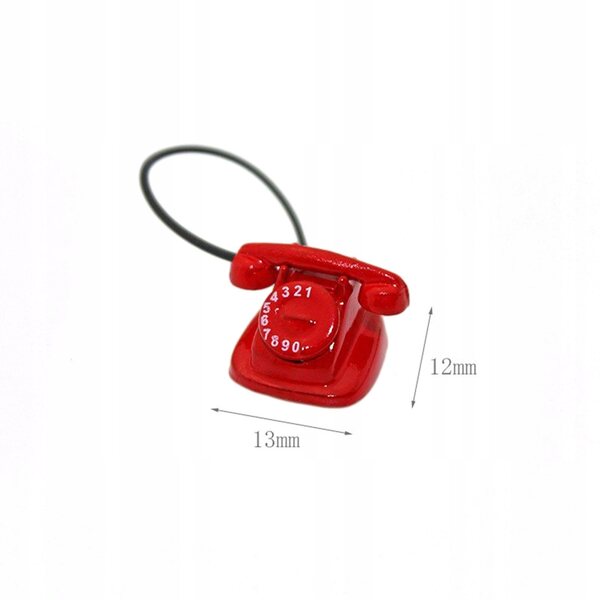 Telefono miniatura vintage 1:12 per casa delle bambole in legno metallo rosso