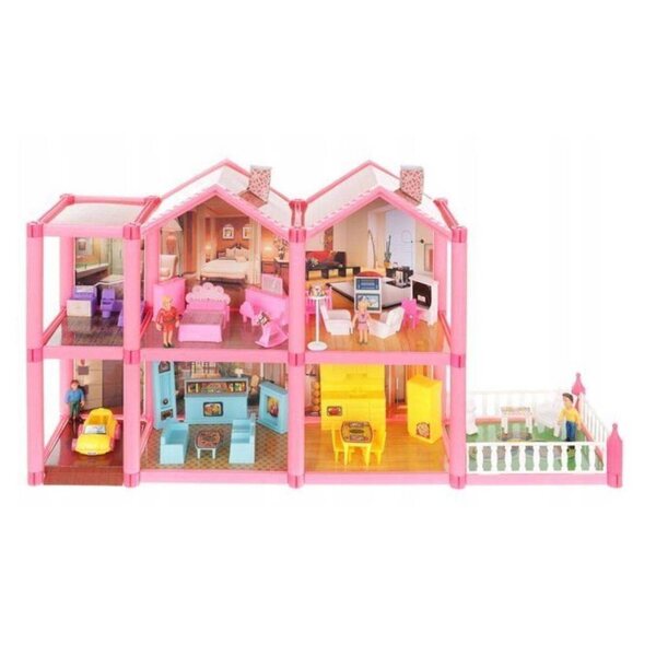 Casa delle bambole Luxma 36 cm con attrezzatura – rosa, 2 piani, 136 elementi