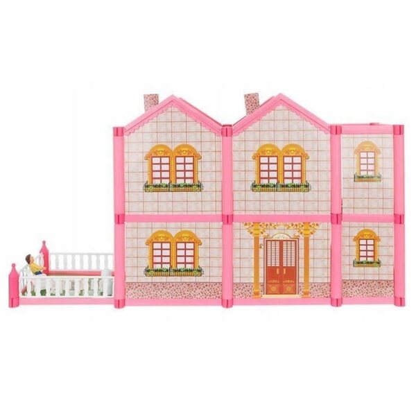 Casa delle bambole Luxma 36 cm con attrezzatura – rosa, 2 piani, 136 elementi
