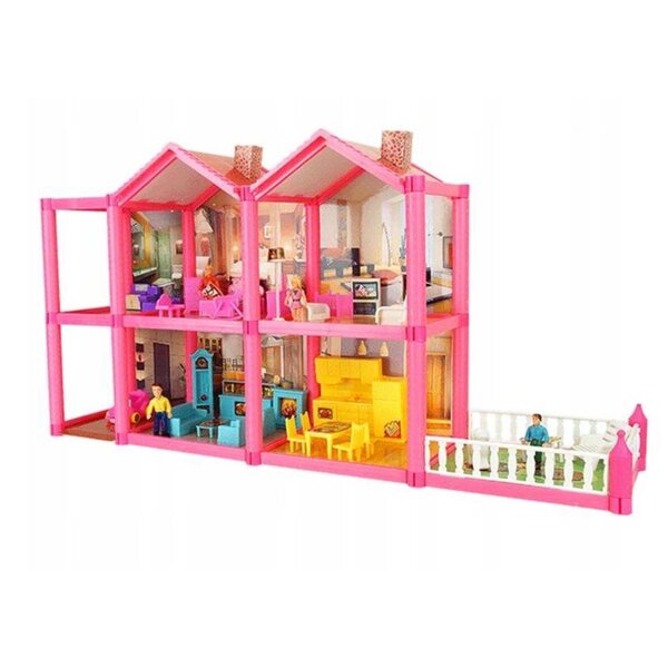 Casa delle bambole Luxma 36 cm con attrezzatura – rosa, 2 piani, 136 elementi
