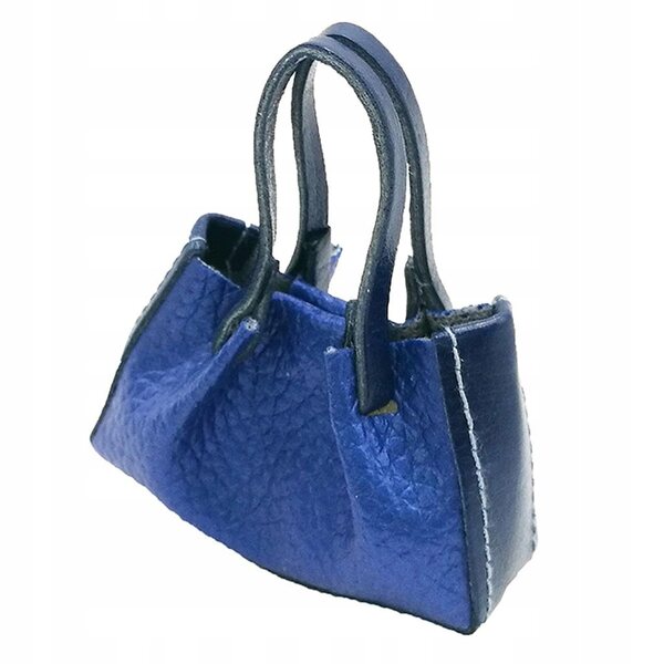 Mini borsa in ecopelle blu per bambole 1/6 - accessorio moda 5x5,8 cm