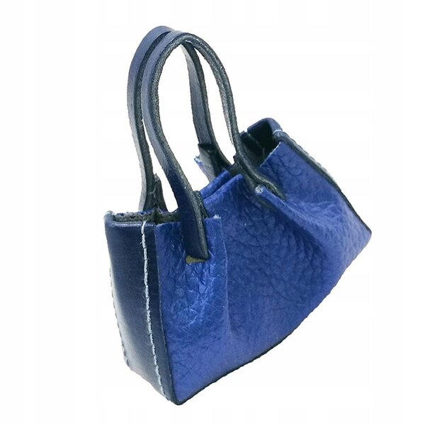 Mini borsa in ecopelle blu per bambole 1/6 - accessorio moda 5x5,8 cm