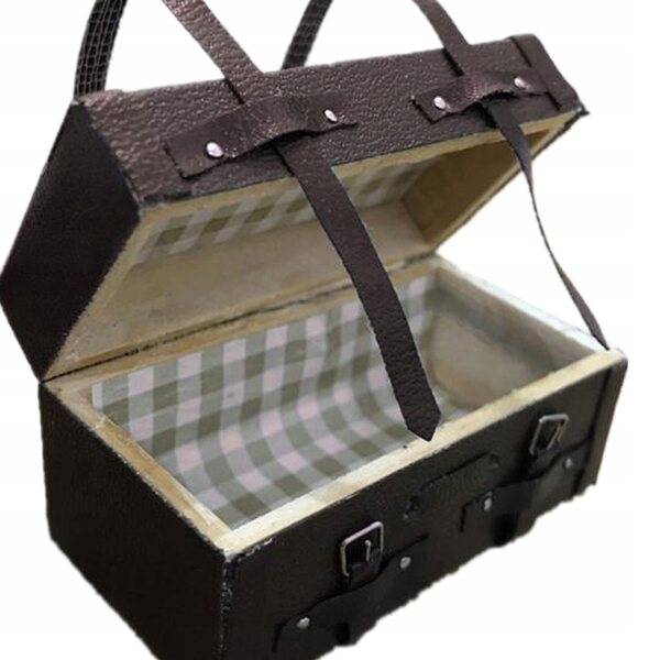 Miniatuur houten koffer voor poppenhuis schaal 1:12, decoratief accessoire