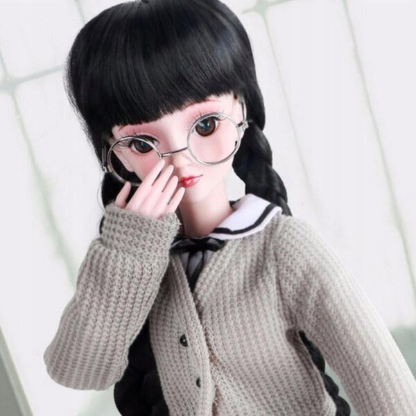 Lunettes rétro hippie 1/3 BJD pour poupées avec étui en métal argenté