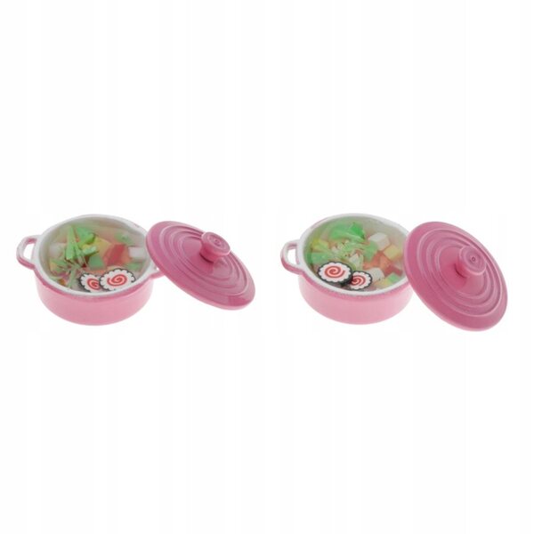 1/12 Puppenhaus-Miniatur-Suppentopf, rosa, 2er-Set