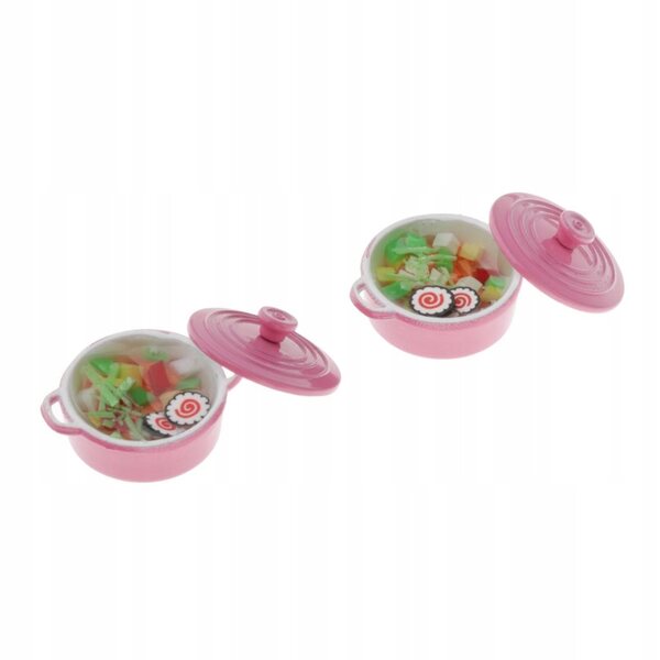 1/12 Puppenhaus-Miniatur-Suppentopf, rosa, 2er-Set