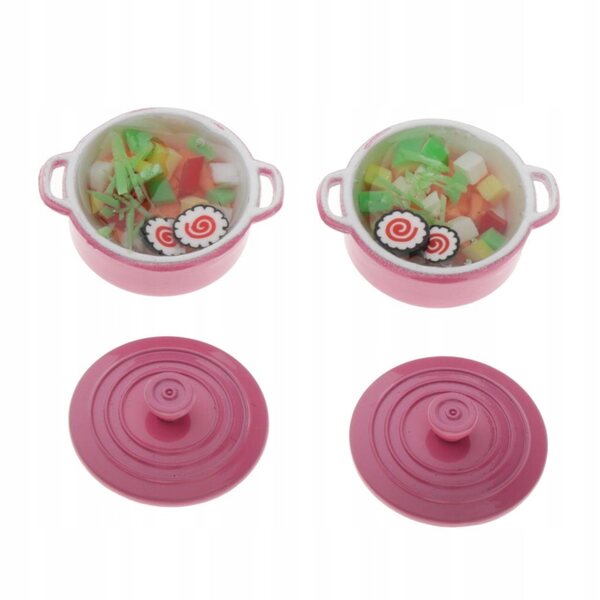1/12 Puppenhaus-Miniatur-Suppentopf, rosa, 2er-Set