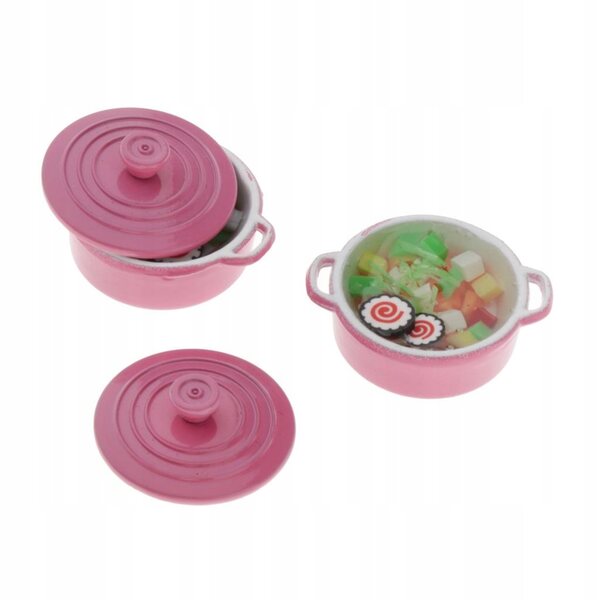 1/12 Puppenhaus-Miniatur-Suppentopf, rosa, 2er-Set