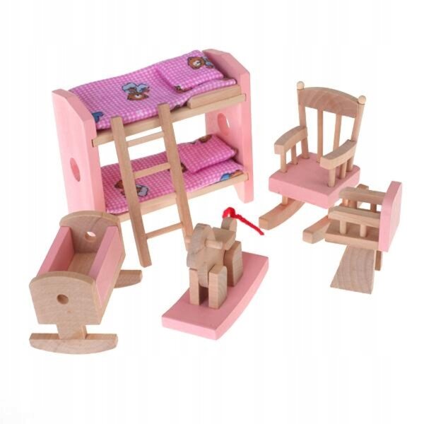 1:12 Holzmöbelset für Puppenhaus mit Etagenbett und Zubehör