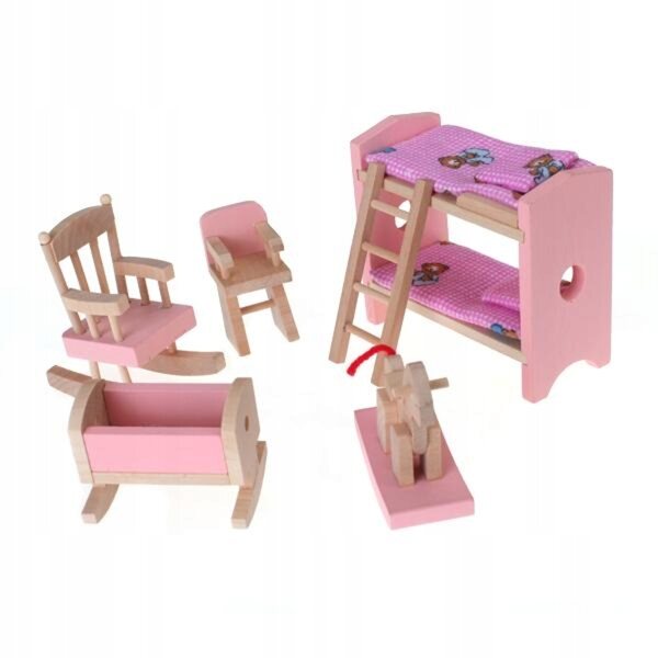 1:12 Holzmöbelset für Puppenhaus mit Etagenbett und Zubehör