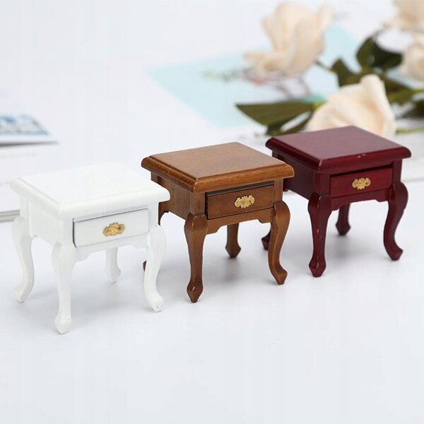 Miniatuur houten nachtkastje voor poppenhuis, schaal 1:12, 5,8x4,2x5,5 cm