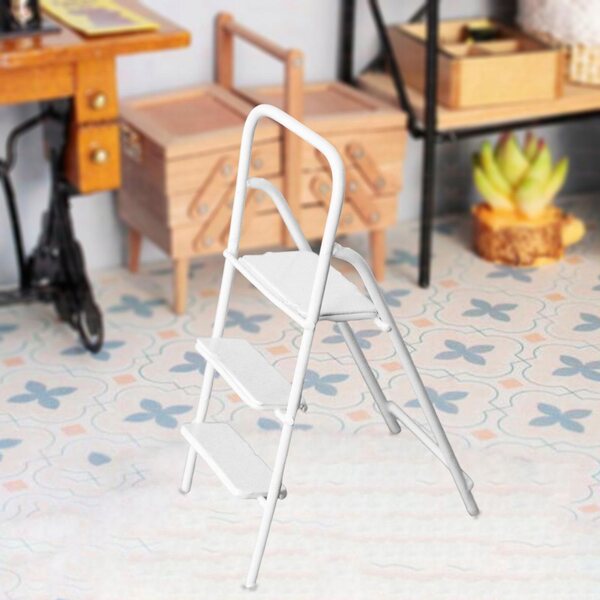 Mini Drabina in Metallo 1:12 con 3 Gradini e Pedale Larga per Dollhouse