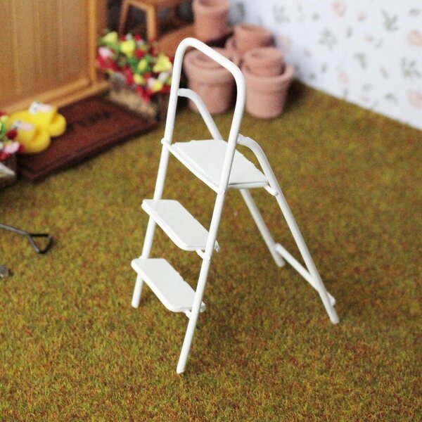 Mini Drabina in Metallo 1:12 con 3 Gradini e Pedale Larga per Dollhouse