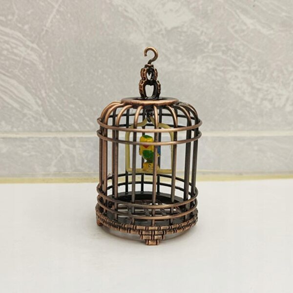 Dukkehus miniature med messing fuglebur 1:12