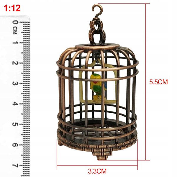 Dukkehus miniature med messing fuglebur 1:12