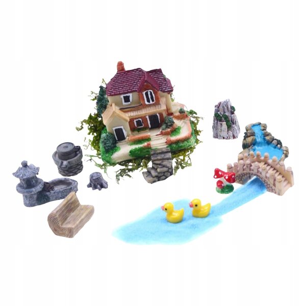 Modèle de maison de poupée Villa Garden 1:12 avec accessoires miniatures en résine