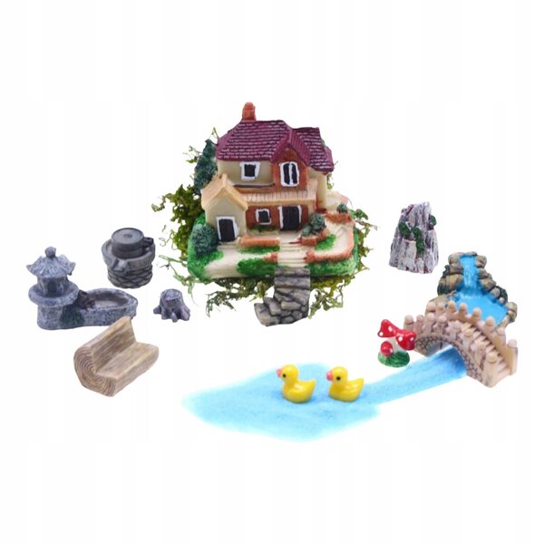 Modèle de maison de poupée Villa Garden 1:12 avec accessoires miniatures en résine